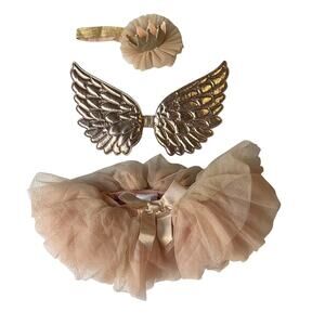 Elly & Emmy Girls Skirt 0-12M Champagne Tutu Crown Wings Costume Bow Glitter